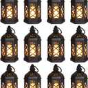 12-Pack Mini Lanterns, Small Candle Lanterns Decorative, Black Tea Light Lantern, Ramadan Eid Decor, Table Centerpiece for Wedding Halloween Christmas, Easter Decorations, Battery Included (5 inch)