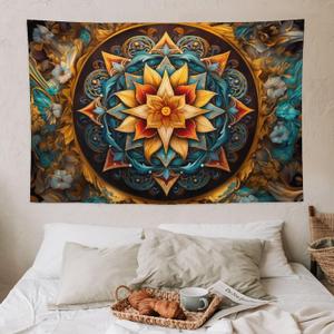 Smacget Mandala Floral Boho Multicolor Flower Psychedelic Wall Hanging for Bedroom Blue Orange Tarot Aesthetic Witchy Home Dorm Decor Hippie Tapestry 60"X40"
