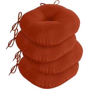 downluxe Bistro Chair Cushions for Patio Furniture, Water-Resistant Round Outdoor Chair Cushions Set of 4 with Non-Slip Ties, 15" x 15", Brick Red