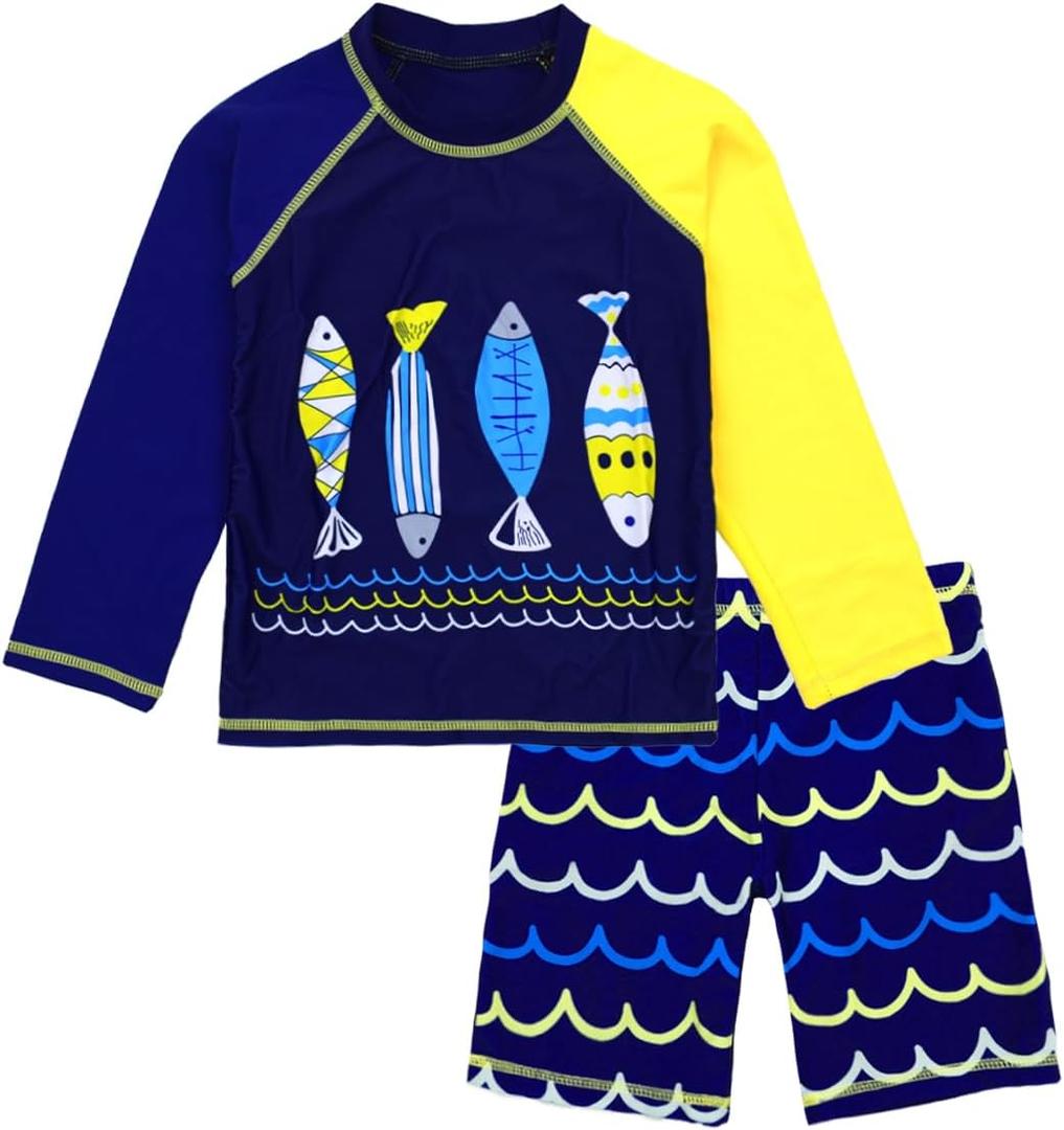 Boys Two Piece Rash Guard Swimsuits Kids Long Sleeve Sunsuit Swimwear Sets, Size: 2-3T