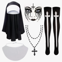 Kyson Nun Costume Accessories with 5Pcs Catholic Nun Habit Hat,Nun Collar,Cross Pendent Necklace,Long Stocking,Face Sticker