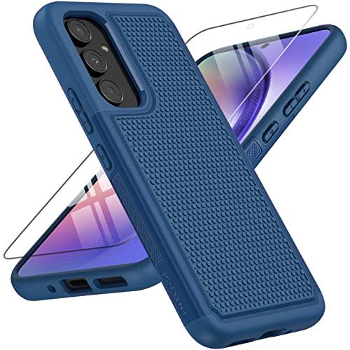 FNTCASE for Galaxy A54-5G Phone Case - Samsung Military Grade Drop Protection, 14ft Drop Tested, Screen Protector Included, Anti-Slip Matte Textured, TPU+PC Dual Layer Shockproof Cover (Blue)