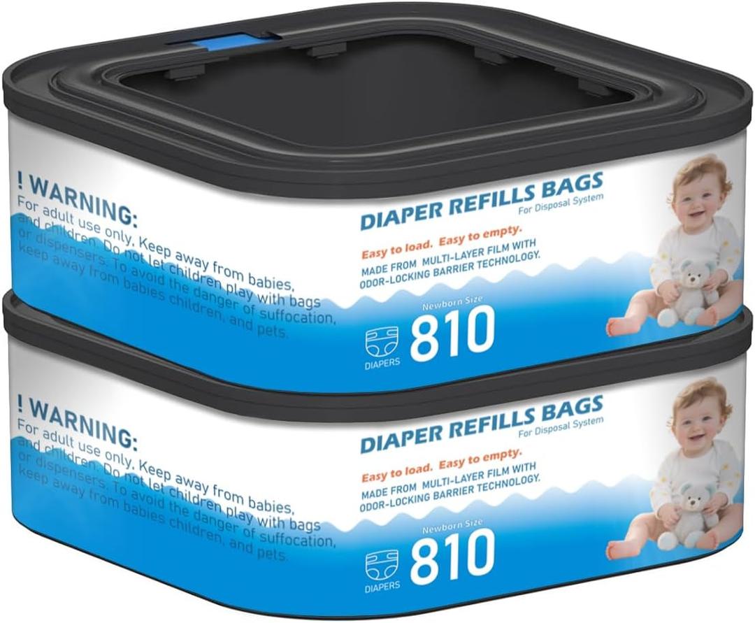 2 Packs Jumbo Square Refills Disposal Bags Refill Compatible with Diaper Genie Compact, Select Pails and Classic Version Pails, Hold Up to 810 Newborn-Sized Diapers Per Refill