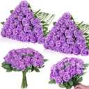 80 Pcs Roses Artificial Flowers, Silk Light Purple Artificial Flowers Petals Long Stem Roses for Wedding Bouquet Home Party Decor