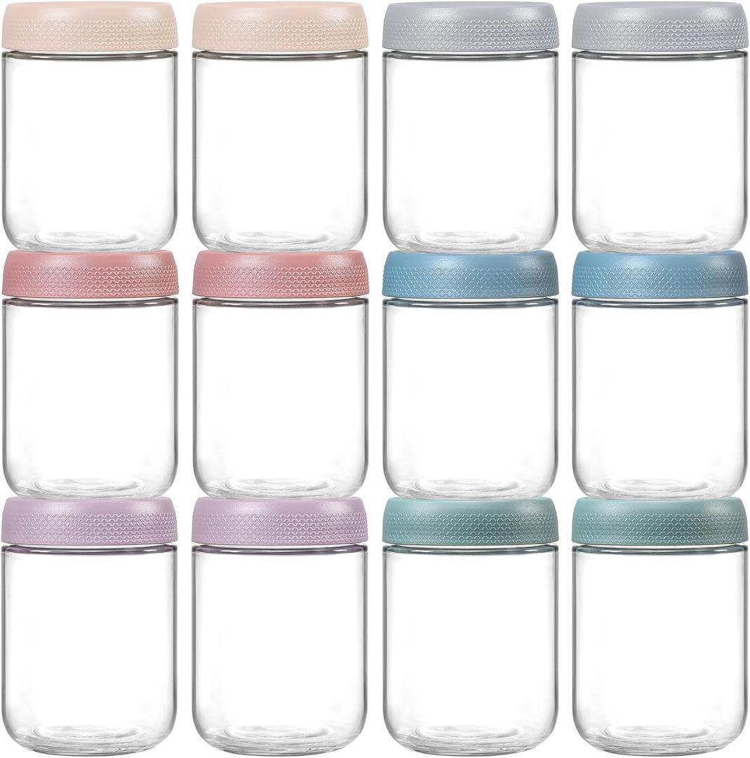 NETANY 12-pack 16oz Glass jars with Airtight Lids, Overnight Oats Containers with Lids, Wide mouth Mason Salad jars, Glass Food Storage Containers for Snacks Yogurt Spice Sugar