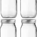 BEWAVE Glass Mason Jars, 16oz Clear Glass Jars with Lids for Sealing, Regular Mouth Canning Jars for Food Storage, Snacks, Candies, DIY Projects, 4 Pack