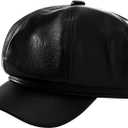 Newsboy Caps Beret Hats for Women Rb Greek Fisherman Cabbie Leather Newsies Chauffeur Fiddler Peaked Paperboy News (Black)