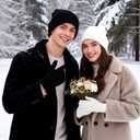 baotongle 2 Set Winter Knitted Cuff Beanies Gloves Set Acrylic Warm Skull Cap Cuff Hat Classic Gloves for Men Women