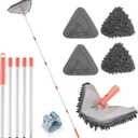 Wall Cleaner Triangle Mop with 82'' Long Handle - Wall Scrubber, Cleaning Washer Tool with 4 Microfiber Chenille Duster Pads for Clean Walls, Ceiling, Windows, Baseboards, Floors (Gray)