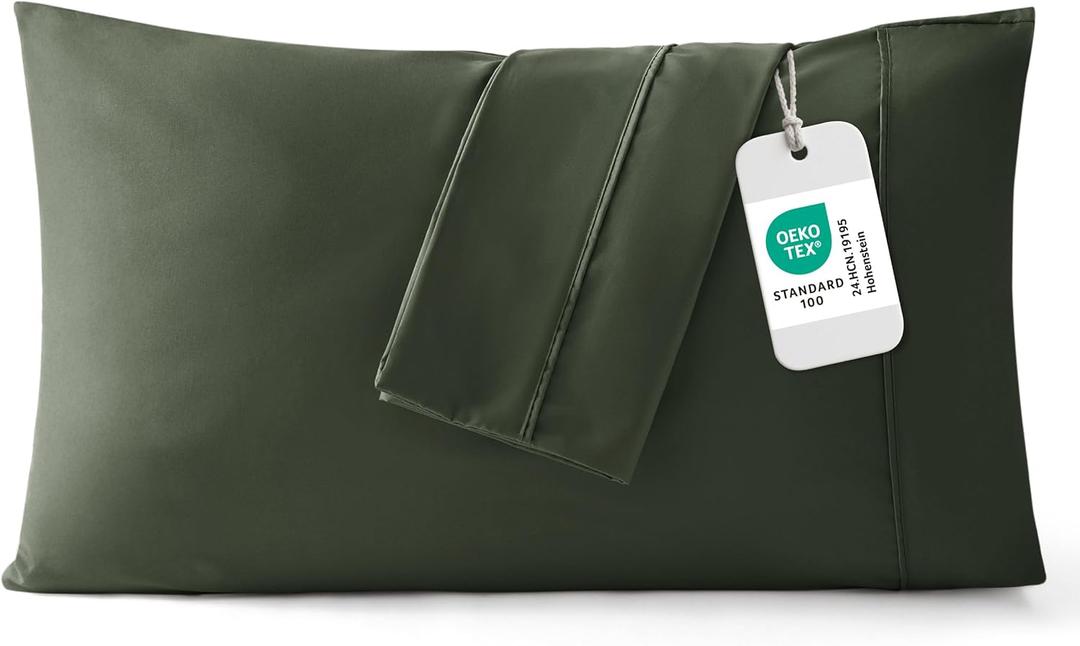 Bedsure Queen Pillow Cases Set of 2 - Olive Green Microfiber Pillowcase 2 Pack, Super Soft Double Brushed Pillow Case Covers with Envelope Closure for Kids, Wrinkle, Fade Resistant, 20x30 Inches