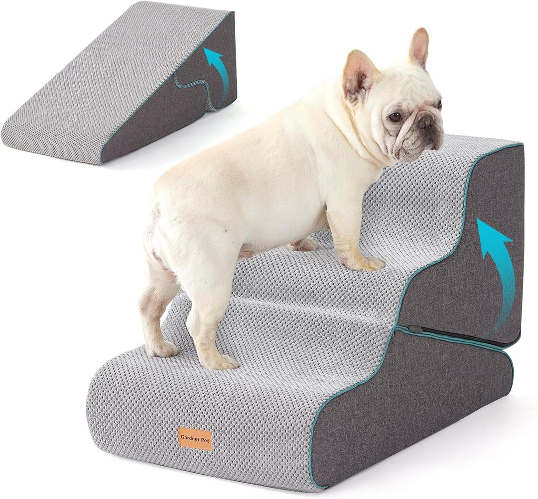Gardner Pet Dog Stairs for Small Dogs 16.5" H, 2 in 1 Transformable 3-Step Pet Stairs and ramp, Dog Steps for Couch (13-20 in) with Durable Non-Slip Waterproof Cover and CertiPUR-US Certified Foam (Grey)