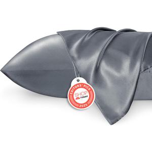 Bedsure Satin Pillowcase 2 Pack Similar to Silk Pillow Cases Standard Size, Pillow Case for Sleeping Women with Envelope Closure, Gifts for Women Men, Space Grey, 20x26 Inches