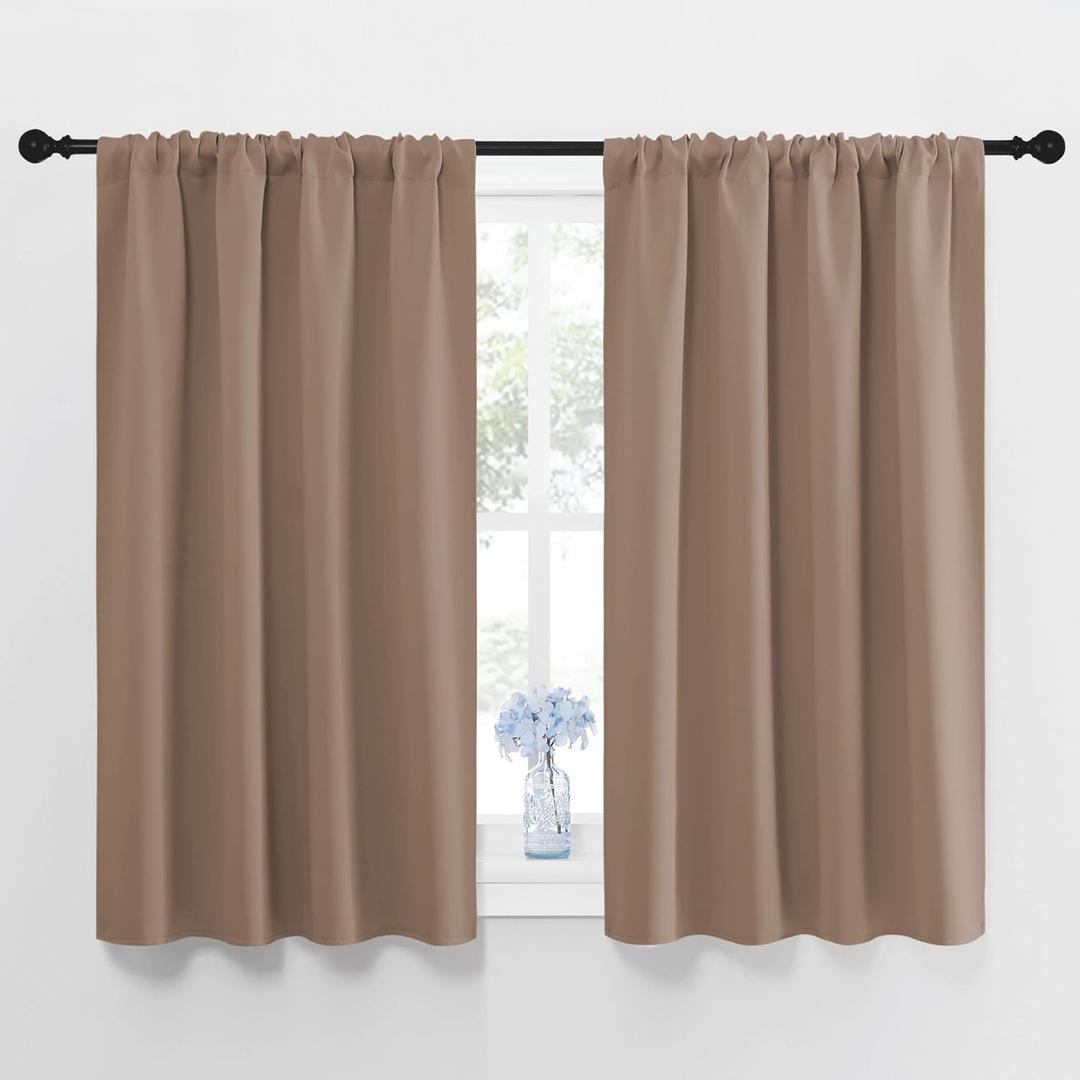 NICETOWN Kitchen Window Blackout Curtains - Window Treatment Thermal Insulated Rod Pocket Blackout Draperies/Drapes for Bedroom/Kitchen (Tan=Cappuccino, Set of 2, 42 inches Wide by 45 inches Long)