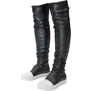 MOFEEDOUKA Thigh High Boots for Women Flat Over The Knee Round Toe Booties (6, Black)