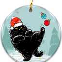 Pack Of 2 Funny Black Cat Christmas Ornament 2025 with Santa Hat Kicking Ornaments Humorous Gift for Cat Lovers, Pet Owners, and Animal Humor Fans Ceramic Christmas Tree Decoration Keepsake