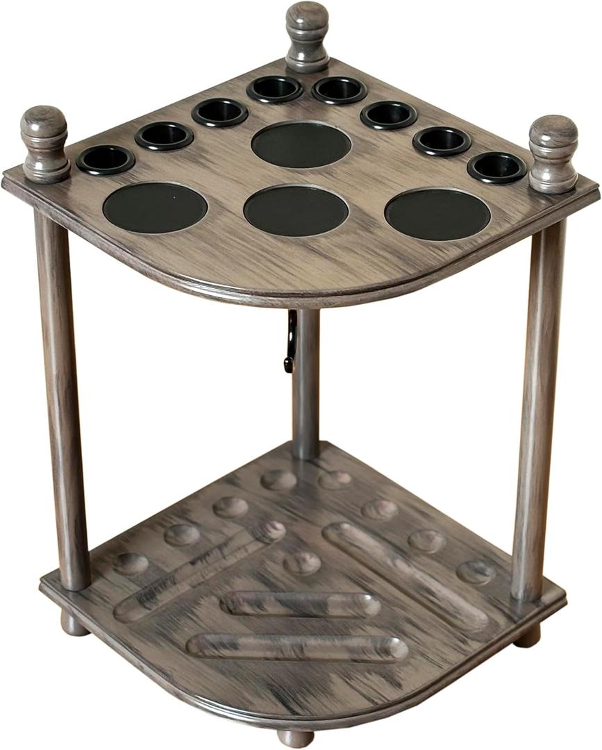 Pool Cue Rack Hold up to 8 Sticks & Billiard Accessories. Floor Stand Pool Cue Stick Holder Made of 100% Solid Hardwood (Gray)