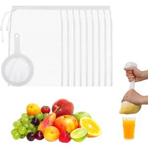 200 Mesh Nut Milk Bag 9 Pack - Reusable Fine Mesh Strainer for Cold Brew Coffee, Juicing, Almond Milk, Herbal Tea - Food Grade BPA-Free Nylon Strainers Fine Meshs Bags