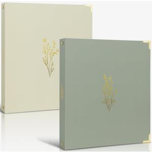 Aesthetic 3 Ring Binder Set of 2 - Sturdy 1 Inch Binder Fits Letter Sized Paper - A Cute Holder for Women or Men with Pocket Easily Organizes Your Paperwork for School, Office or Work (Beige-green)