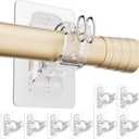 MUAKIOY No Drill Curtain Rod Bracket Holders, (8 Pack) Adjustable Self Adhesive Curtain Hooks, No-Nail Stick on Wall Curtain Rod Hangers for Bathroom Bedroom Kitchen and Livingroom