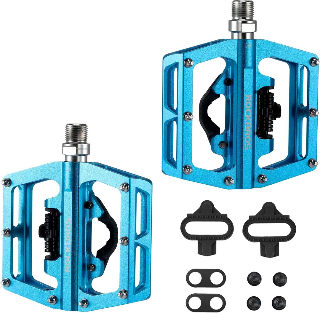 ROCKBROS MTB Mountain Bike Pedals Compatible with SPD Mountain Bike Dual Function Sealed Clipless Aluminum Bicycle Flat Platform 9/16" Pedals with Cleats for Road, MTB, Mountain Bikes