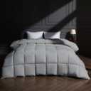 puredown Goose Feather Down Fiber Comforter Twin Size, Lightweight 100% Cotton Duvet Insert Medium Warmth, Cloud Soft Hotel Luxury Collection Bedding Comforters Grey 68"x90"