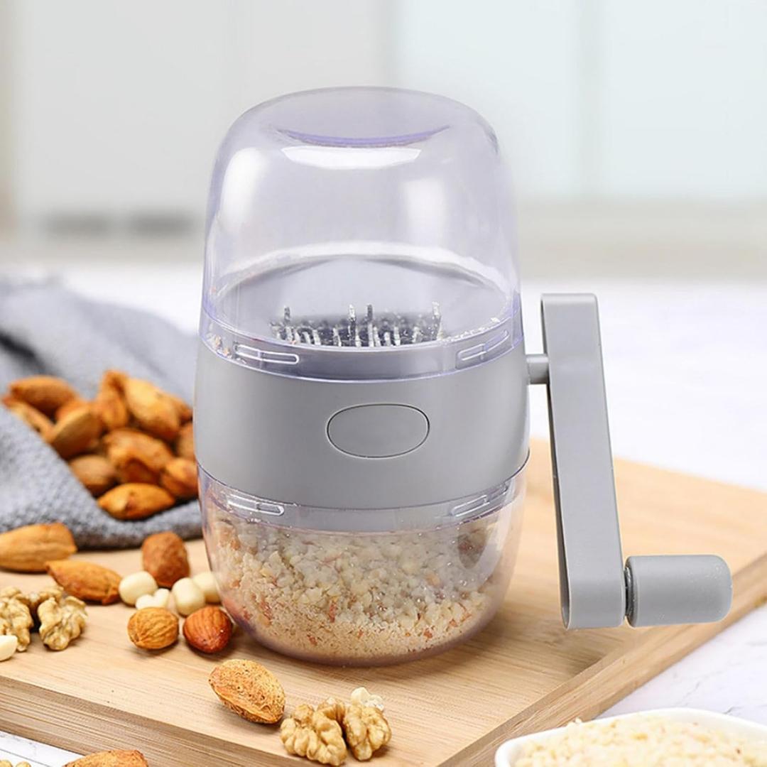 Portable Manual Hand Nut Chopper for All Nuts Walnut Pecans, Hand Crank Nut Grinder in Grey