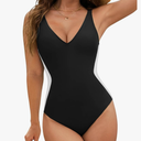 BMJL Women's One Piece Swimsuit Slimming Tummy Control Bathing Suit Deep V Neck Color Block Lace Up Back Swimwear M