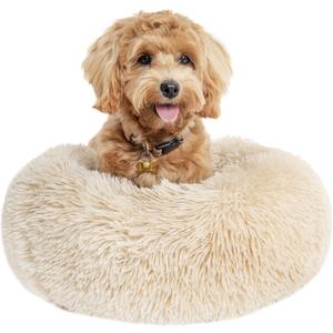 Small Dog Bed Calming Dogs Bed for Small Medium Large Dogs Anti-Anxiety Puppy Bed Machine Washable Warming Cozy Soft Pet Round Bed Fits up to 10-100 lbs (Small (Pack of 1), Beige)