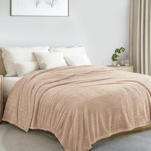Exclusivo Mezcla Twin Size Flannel Fleece Blanket, Super Soft Velvet Plush Bed Blanket, Fuzzy Cozy and Warm for All Seasons, 60x80 Inches, Camel