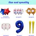 Baseball Balloons 9th Birthday Decorations,32 Inch Blue Num 9 Foil Balloon, Baseball Bat Glove Balloon, Star Confetti Balloons for 9 Year Old Boy Birthday Party Supplies