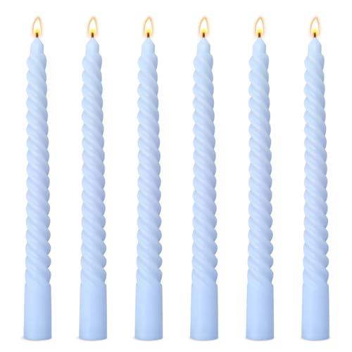6 Pack 10 Inch Baby-Blue Spiral Taper Candles for Hanukkah and Winter Home Decoration, Unscented Dripless Twisted Candlesticks for Dinner Beach-Themed Decor Relaxation and Meditation