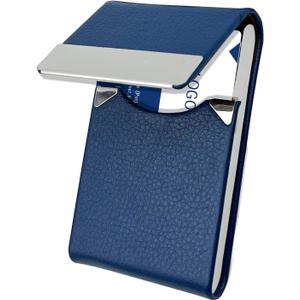 AI-DEE PU Leather Business Card Case with Magnetic Clasp, Pocket RFID Blocking Business Card Organizer - Blue