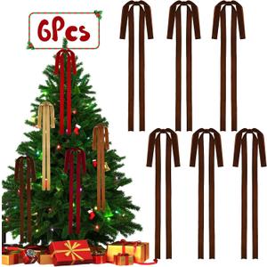 6 PCS Large Brown Velvet Ribbon Bows for Christmas Tree, 23.5x15.5 Inch Bow Tree Topper Velvet Ornaments for Christmas Tree Decorations Outdoor Garland Wreath Decor