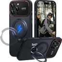 for iPhone 16 Pro Max Case: 360 Spin Magnetic Stand, Camera Protection (Compatible with MagSafe) [16FT Military Protection] Shockproof Matte Translucent Phone Cover for iPhone 16 Pro Max 6.9", Black