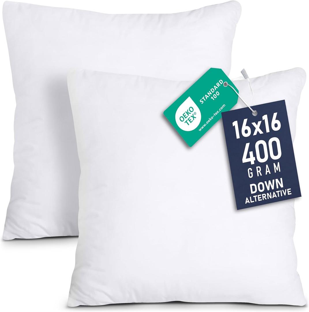 Utopia Bedding Throw Pillows Insert (Pack of 2, White) - 16 x 16 Inches Bed and Couch Pillows - Indoor Decorative Pillow