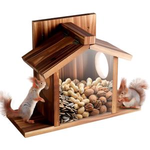 Squirrel Feeders for Outside, Squirrel House for Outdoor - Chipmunk Feeder, Squirrel Food for Backyard Squirrels Hold Corn & Corn Cob & Peanuts (Brown)