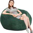 Bean Bag Chair 3Ft Luxurious Faux Rabbit Fur Memory Foam Bean Bag Chairs for Adults/Teens with Filling,Ultra Soft Faux Fur Fabric, Round Fluffy Sofa for Living Room Bedroom College Dorm (Dark Green)