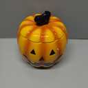One Holiday Way 7-Inch Orange Ceramic Jack-o-Lantern Halloween Cookie Jar or Candy Dish Bowl with Black Cat Lid - Pumpkin Tabletop Fall Kitchen Storage