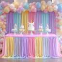 2-in-1 Rainbow Tablecloths with Tulle Table Skirt for 6 Foot Rectangle Tables, Party Ruffle Tutu Table Skirt Stretch Fitted Covers for Wedding Reception Birthday Baby Shower Celebration Banquet Event