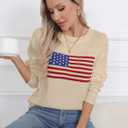 Womens American Flag Sweater Long Sleeve Crew Neck Knitted Casual Pullover Sweater (M)