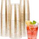 JOLLY CHEF 50 Pack 10 oz Gold Plastic Cups, Disposable Gold Glitter Plastic Cups Perfect for Wedding, Thanksgiving, Halloween,Christmas Parties