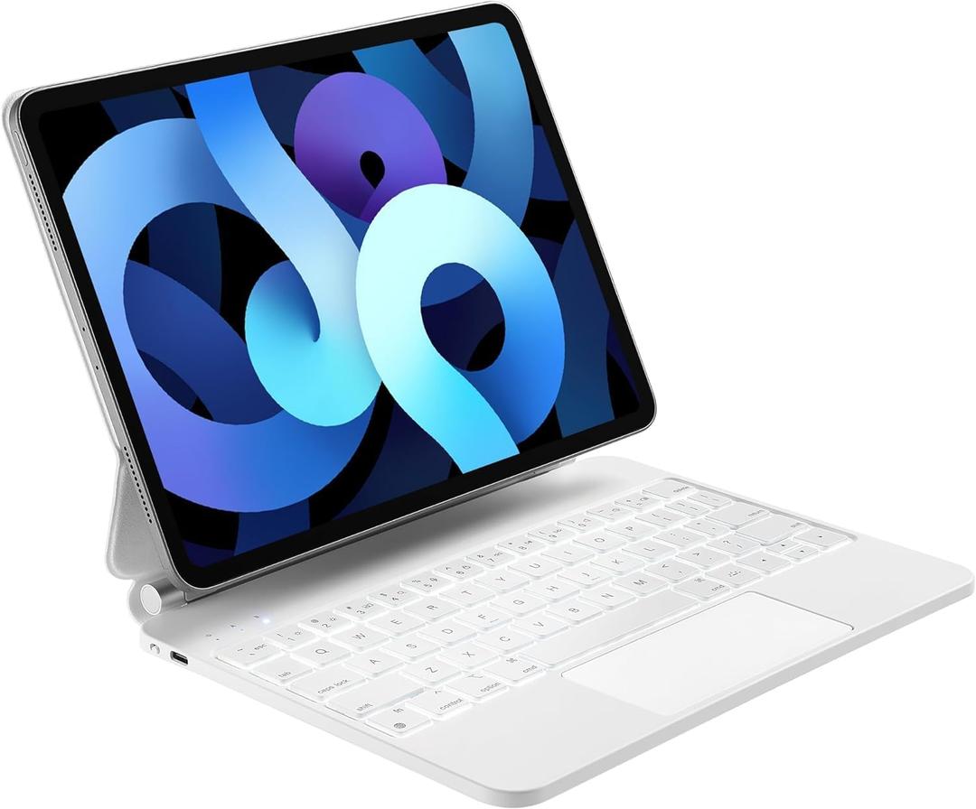 Magic-Style Keyboard Case for 10.9 inch iPad Air (2022, 5th/4th Gen), iPad Pro 11 inch (2022, 4th/3rd/2nd/1st Gen) Multi Touch Trackpad, Detachable Magnetic, Wireless Bluetooth Keyboard (White)