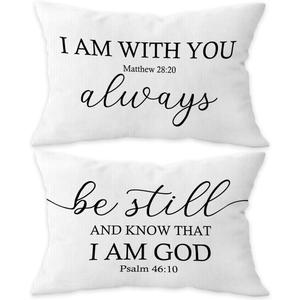 I am with You Always Matthew 28:20 Decorative Throw Pillow Covers, Scripture Bible Verses Pillow Cases Cushion for Bedroom Living,Christian Gifts for Women Faith Girls Boys, 12x20 Inch Set of 2