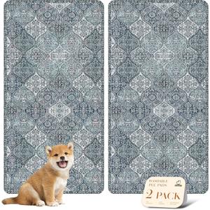 nunubaby Washable Pee Pads for Dogs, Stylish, Non-Slip and Leak-Proof Pee Pads. Reusable Potty Pads for Dogs for Crates and Floors.(Blue/Multi, 24" x48" )