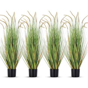 Jexine 4 Pieces Faux Plants Outdoor 4 ft Tall Artificial Grass Plant Potted Artificial Setaria Grass Faux Greenery Floor Plants for Housewarming Gift House Garden Lobby Outdoor (Green)