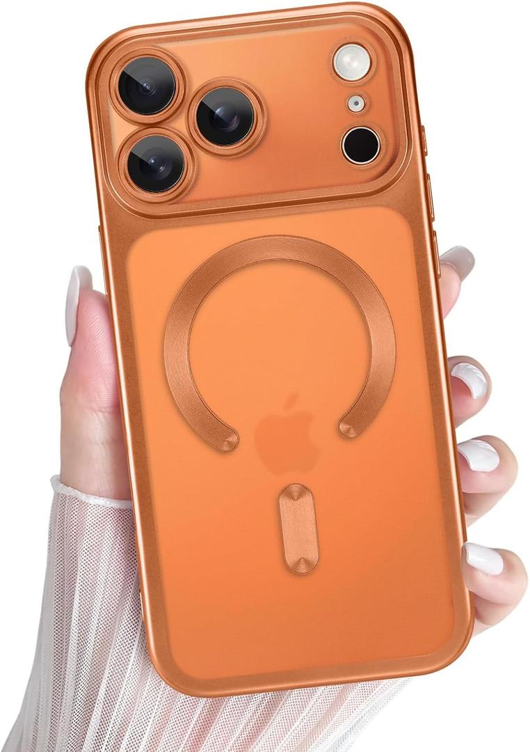 tharlet Magnetic for iPhone 17 Pro Case Clear Orange Plating Edge | [MagSafe Compatible] Luxury Plating Frame, Military-Grade Drop Protection, Full Camera Protection with Screen Protector