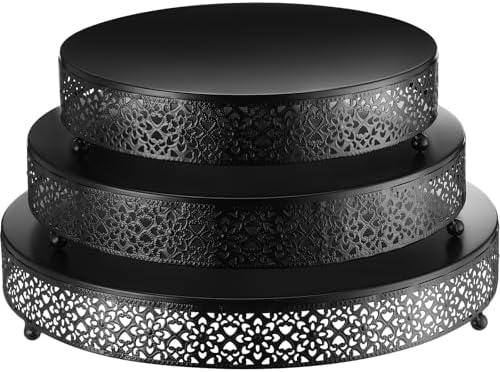 Wenqik 3 Pcs Cake Stand 16'' 14'' 12'' Round Metal Cake Stand Bases Display Holder Cookies Fruit Serving Tray Candy Display Plate Cupcake Dessert Pastry Riser for Wedding Birthday Party(Black)
