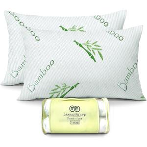 OMEO 2 Pack Standard Size Rayon Derived from Bamboo Pillow for Sleeping Shredded Memory Foam Bed Pillows for Side, Back and Stomach Sleepers, Soft, Cooling, Adjustable and Washable Cover 20" x 26"