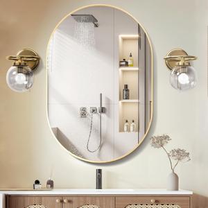 Oval Bathroom Mirror 24"x36" Wall Vanity Oval Mirrors Large Modern Mirror with Black Metal Frame Gold (36"L x 24"W, 24x36-gold)