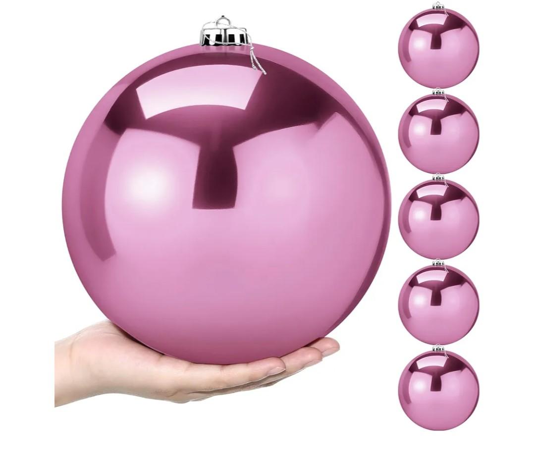 Zubebe 6 Pcs 8" Extra Large Outdoors Christmas Balls Ornaments Jumbo Oversized Christmas Tree Decorations Giant Hanging Xmas Plastic Balls Ornaments for Lawn Yard Decoration (Pink Glitter)